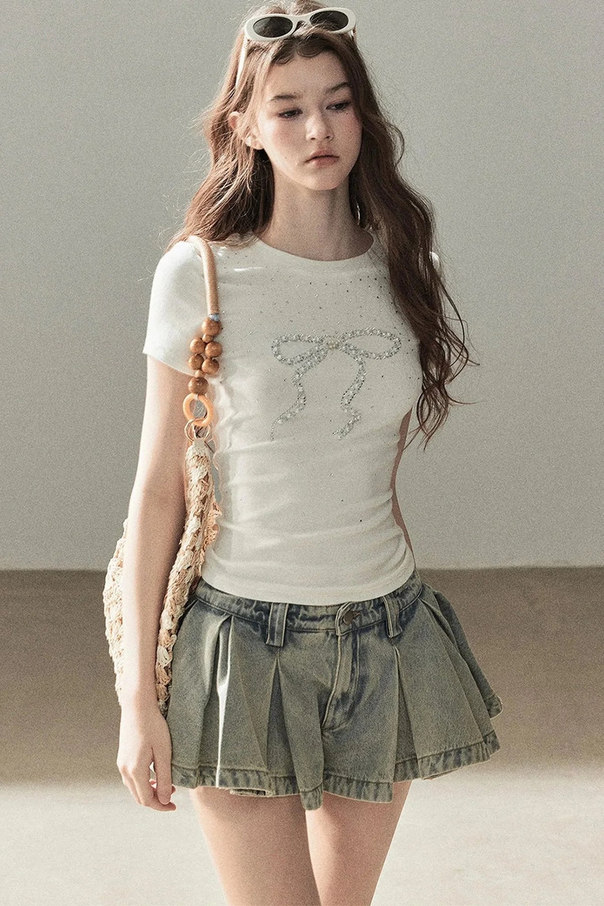 Rhinestone Bow Short-Sleeve T-Shirt