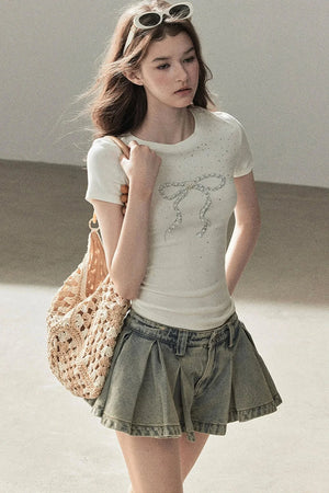 Rhinestone Bow Short-Sleeve T-Shirt
