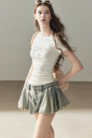 Rhinestone Bow Short-Sleeve T-Shirt