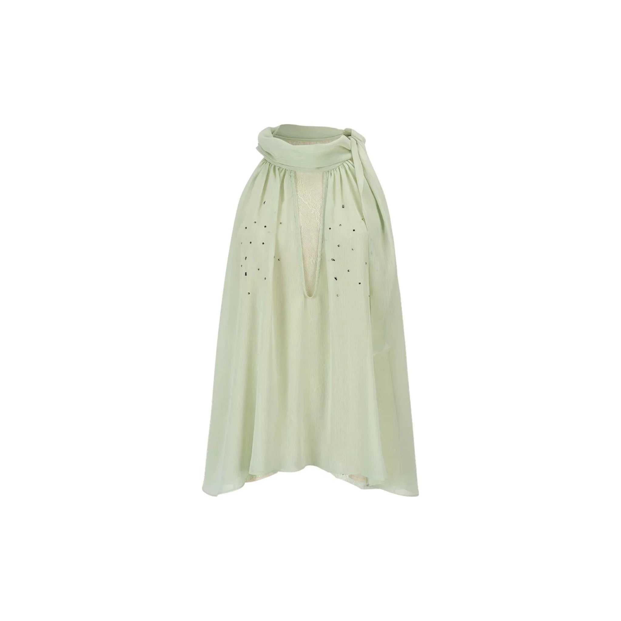 Rhinestone Chiffon Lace Blouse