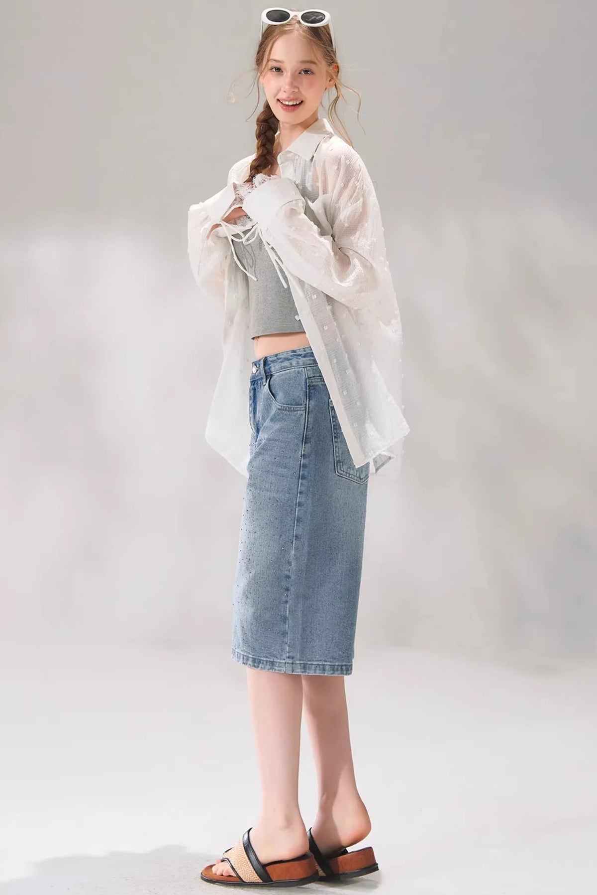 Rhinestone Denim Cropped Pants