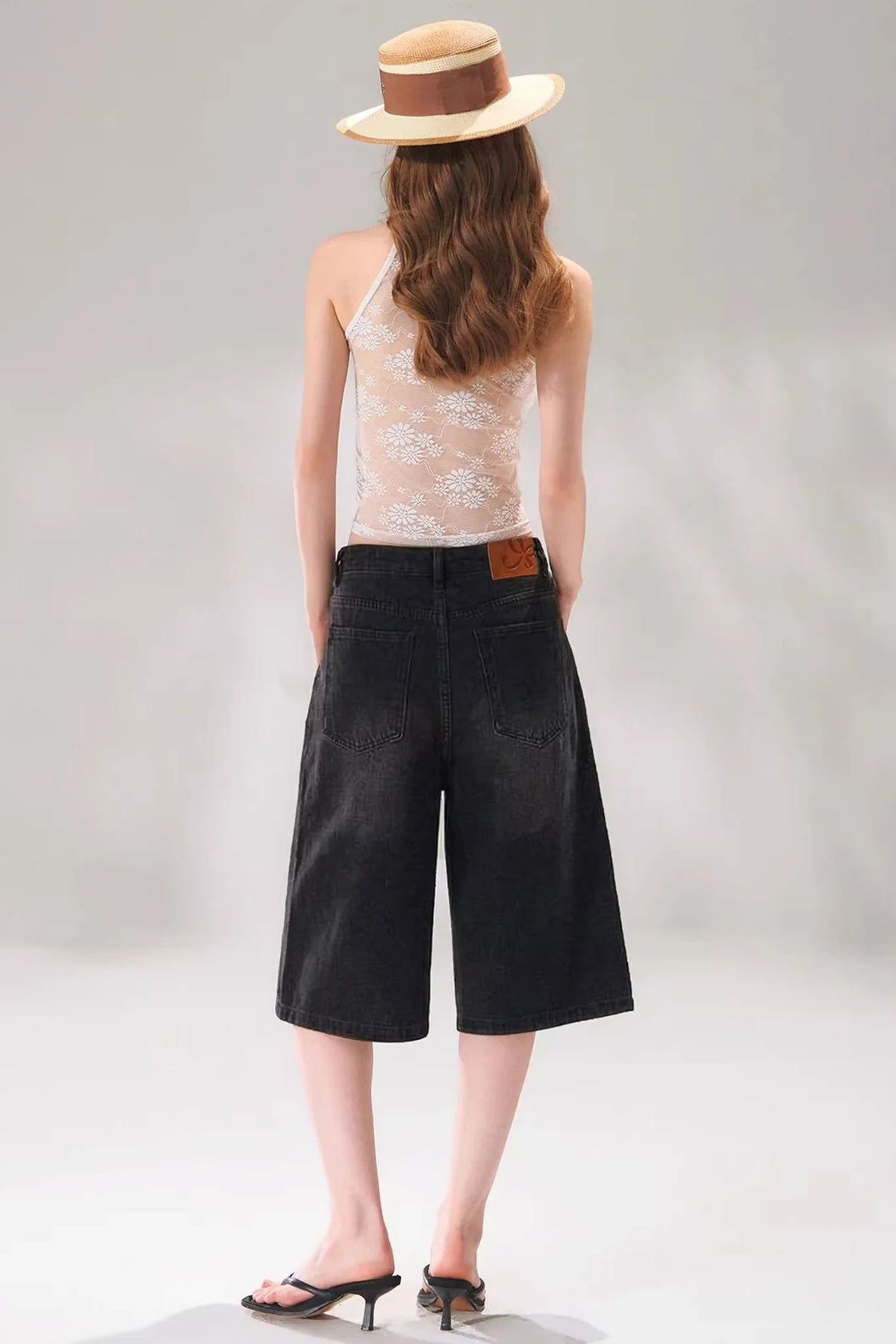 Rhinestone Denim Cropped Pants