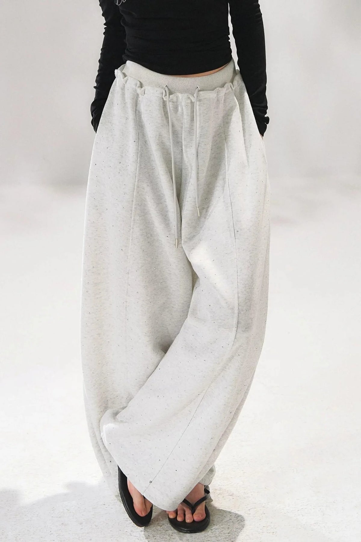 Rhinestone Elastic Waistband Pants