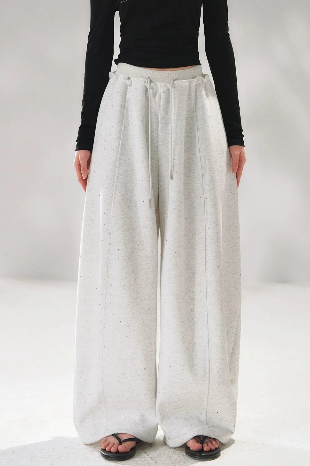 Rhinestone Elastic Waistband Pants