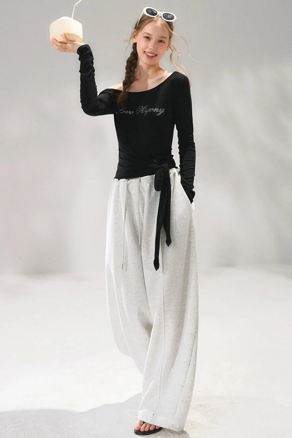 Rhinestone Elastic Waistband Pants