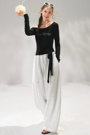 Rhinestone Elastic Waistband Pants