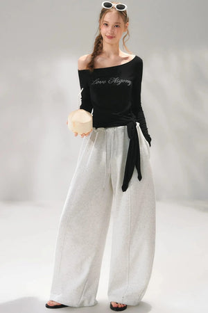 Rhinestone Elastic Waistband Pants