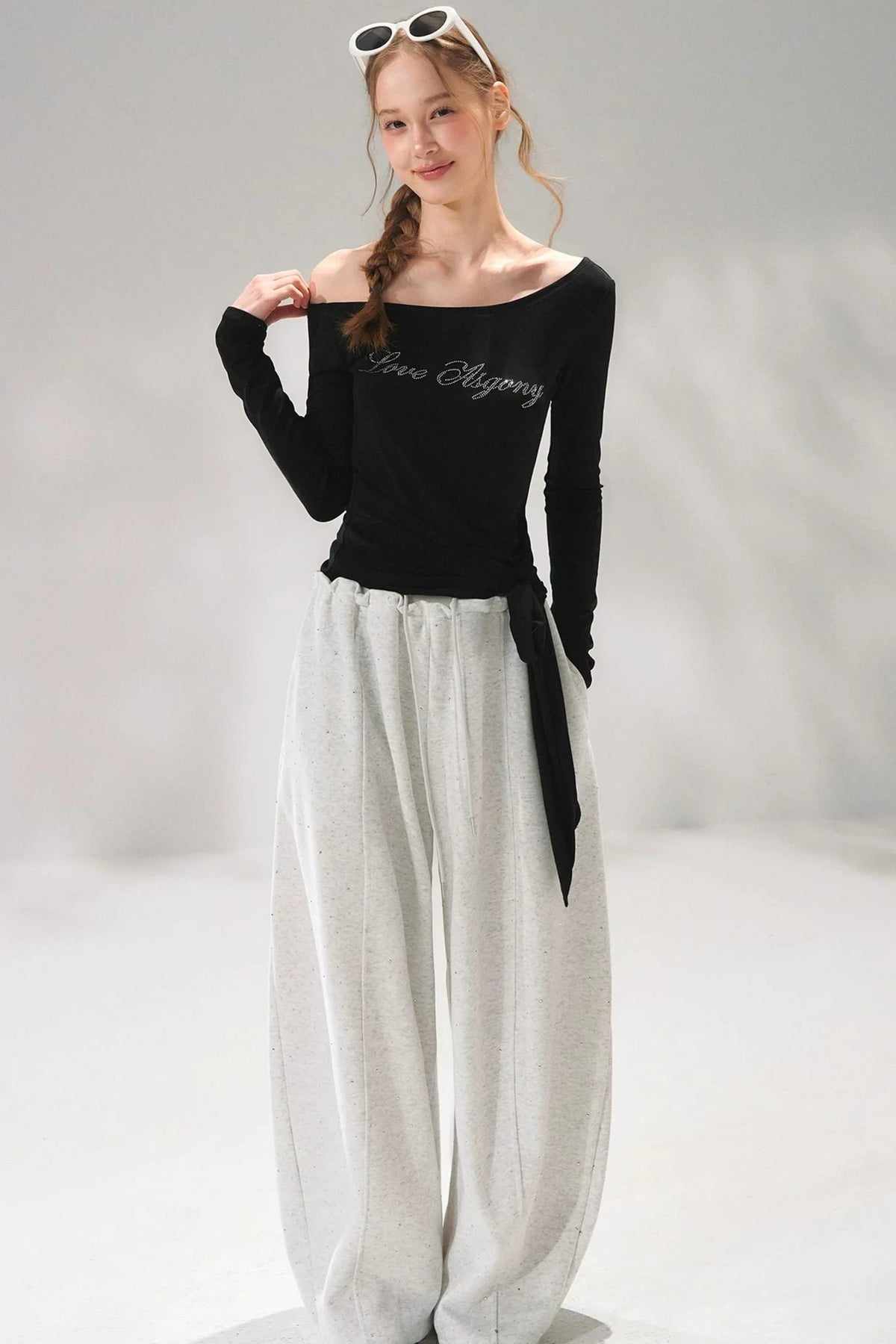 Rhinestone Elastic Waistband Pants