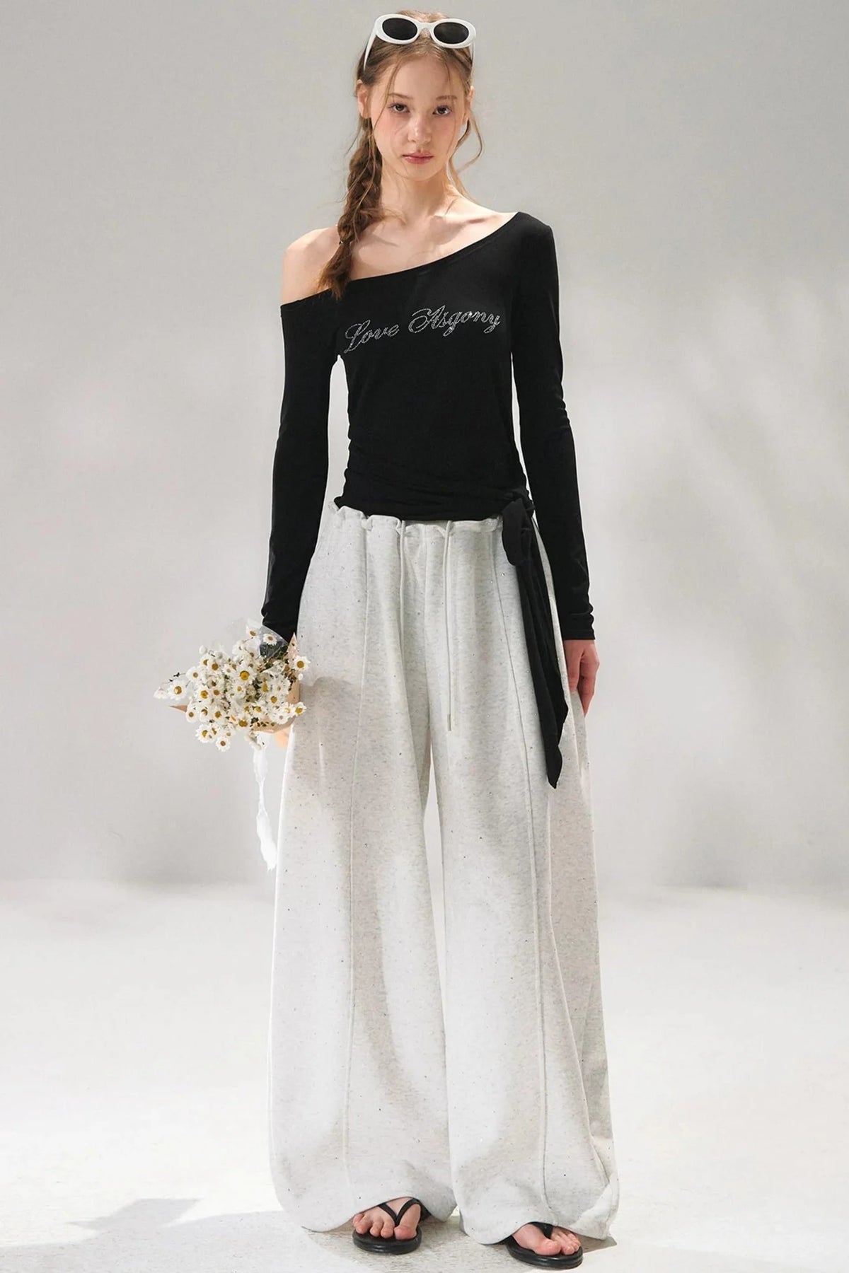 Rhinestone Elastic Waistband Pants