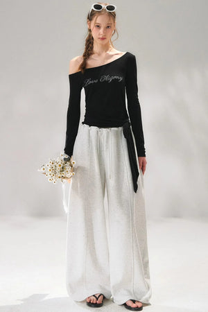 Rhinestone Elastic Waistband Pants