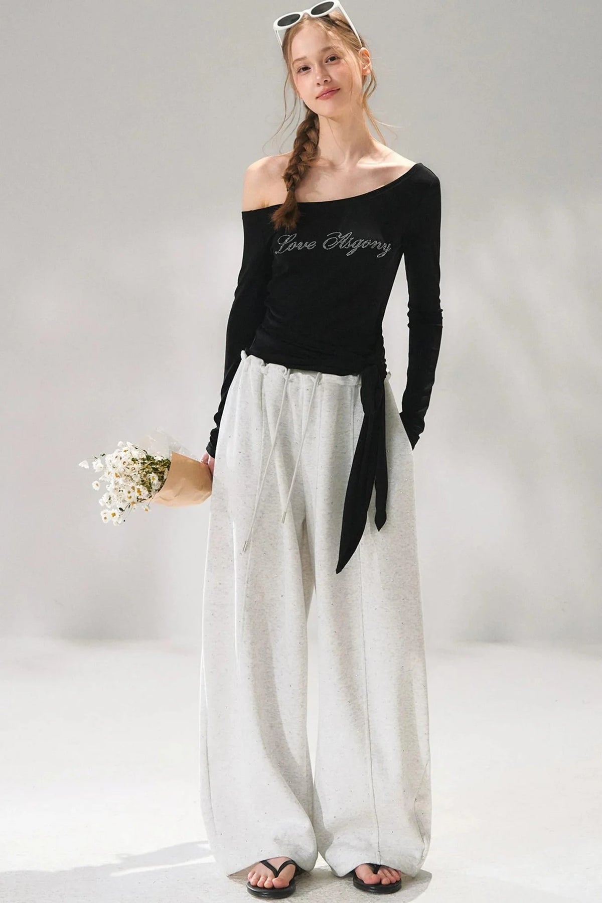 Rhinestone Elastic Waistband Pants