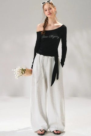 Rhinestone Elastic Waistband Pants