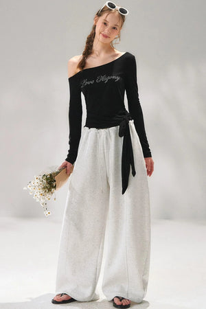 Rhinestone Elastic Waistband Pants