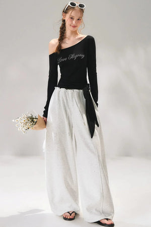 Rhinestone Elastic Waistband Pants