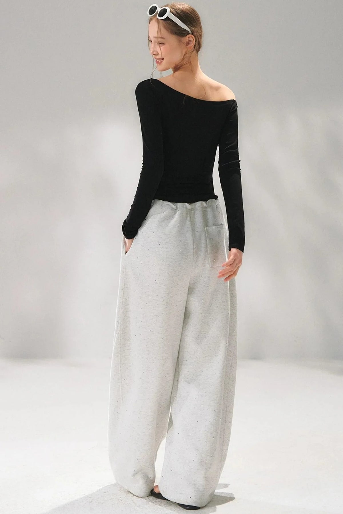 Rhinestone Elastic Waistband Pants