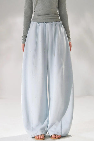 Rhinestone Elastic Waistband Pants