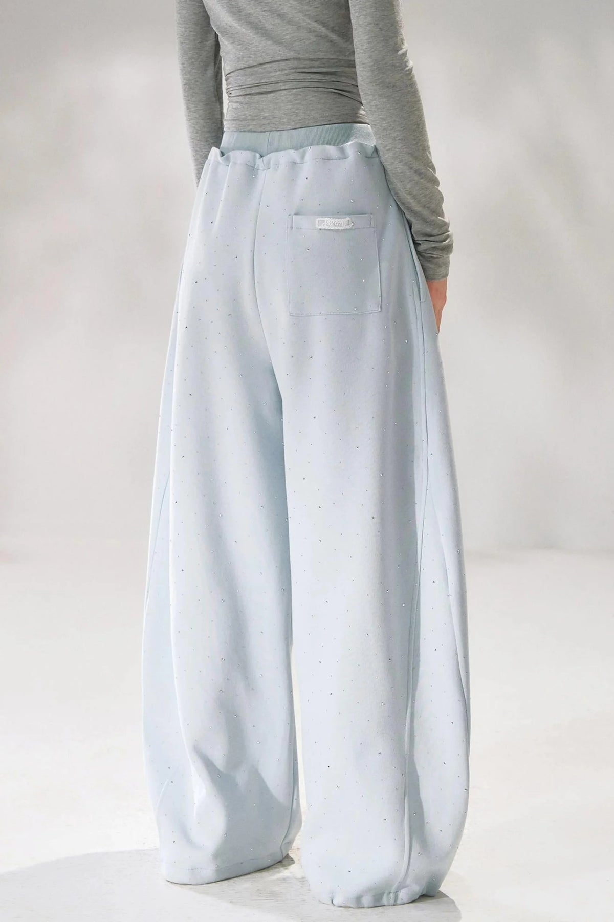 Rhinestone Elastic Waistband Pants