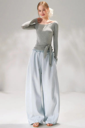 Rhinestone Elastic Waistband Pants