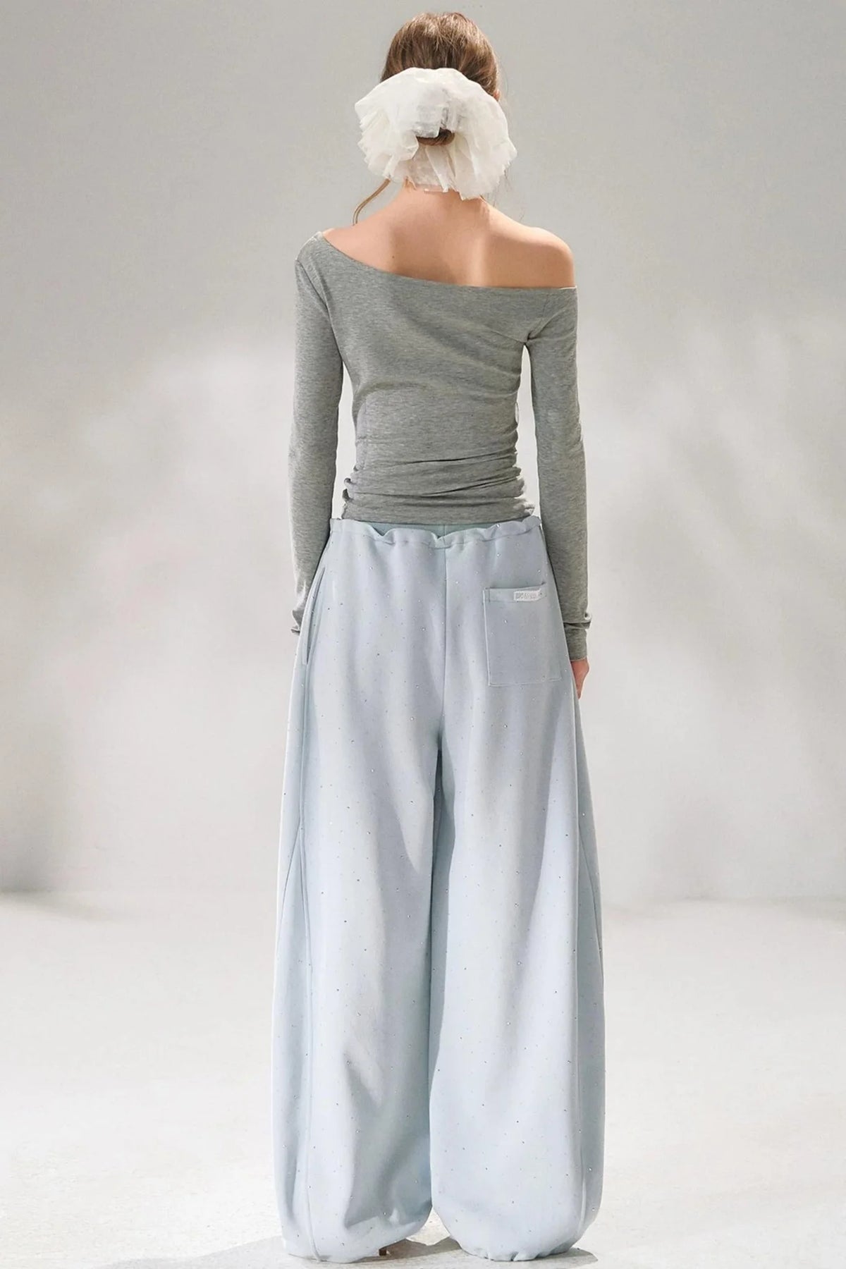Rhinestone Elastic Waistband Pants
