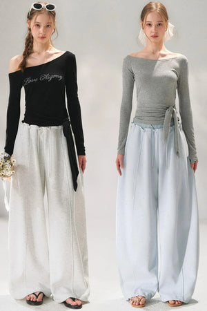 Rhinestone Elastic Waistband Pants