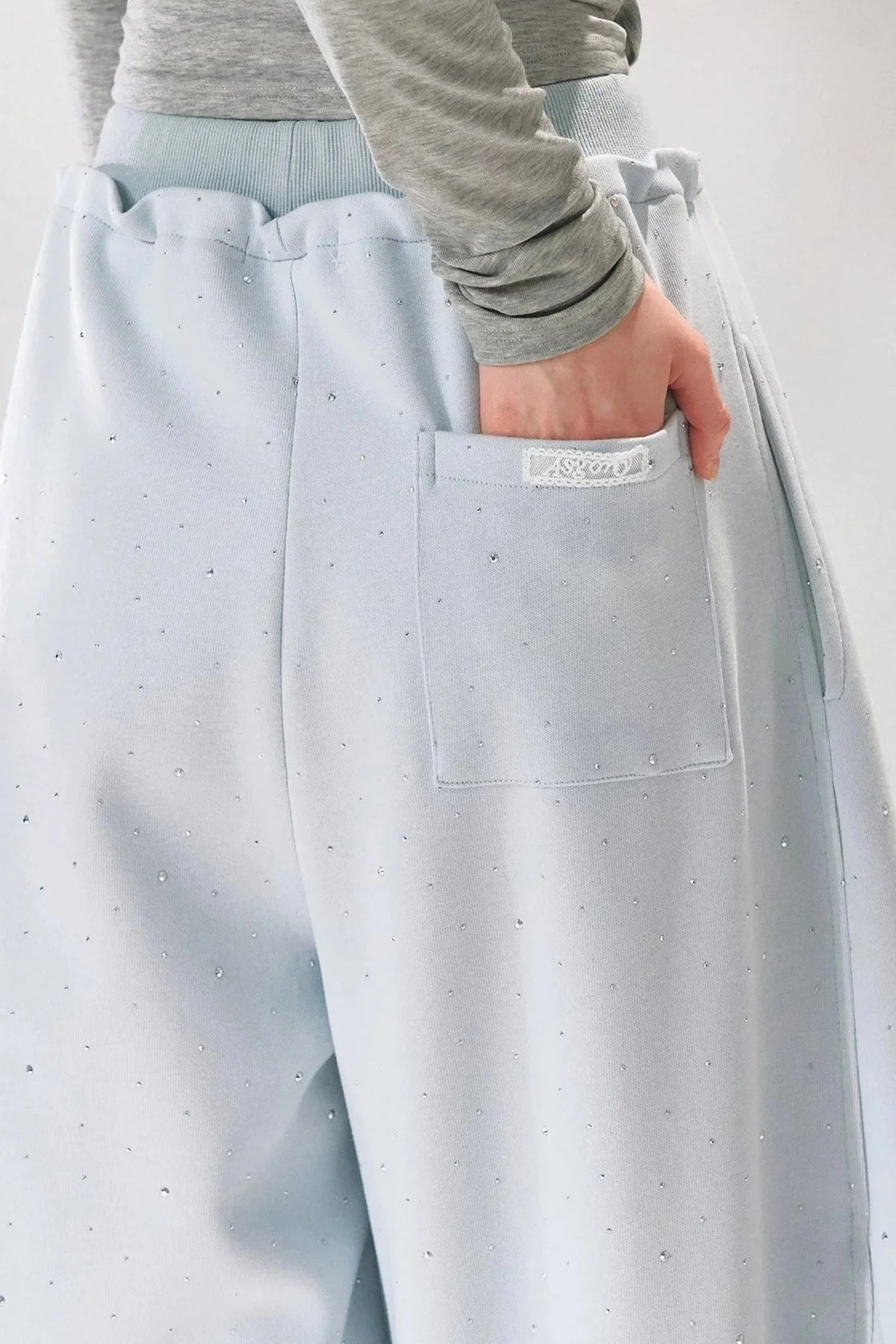 Rhinestone Elastic Waistband Pants