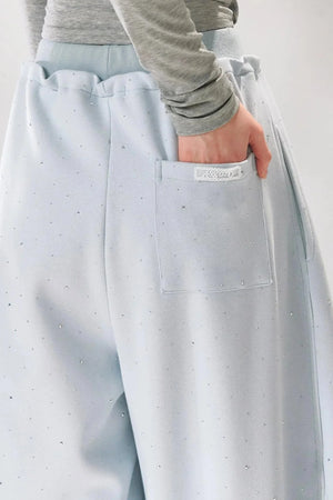 Rhinestone Elastic Waistband Pants