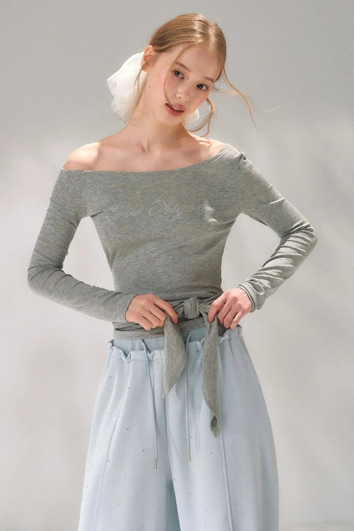 Rhinestone Embellished One-Shoulder Top