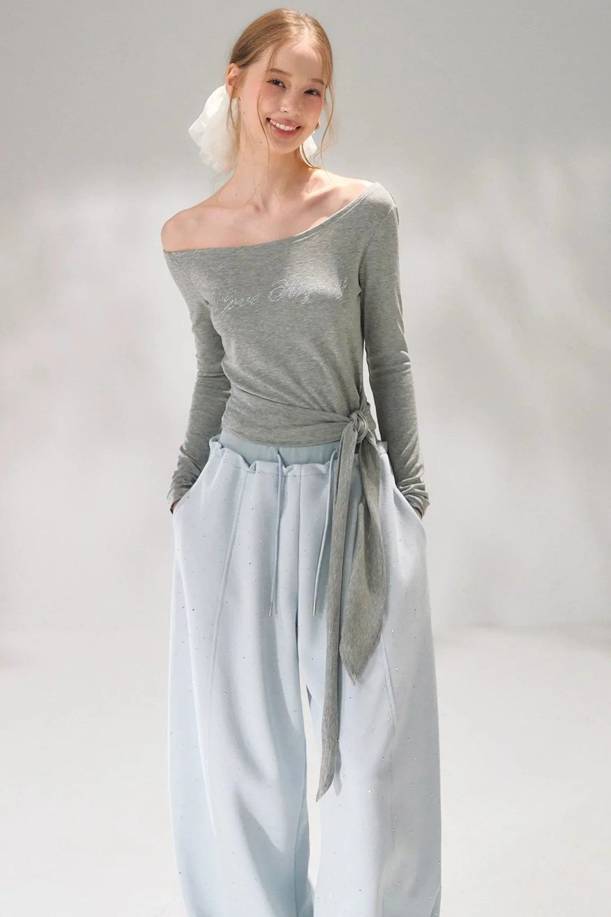 Rhinestone Embellished One-Shoulder Top
