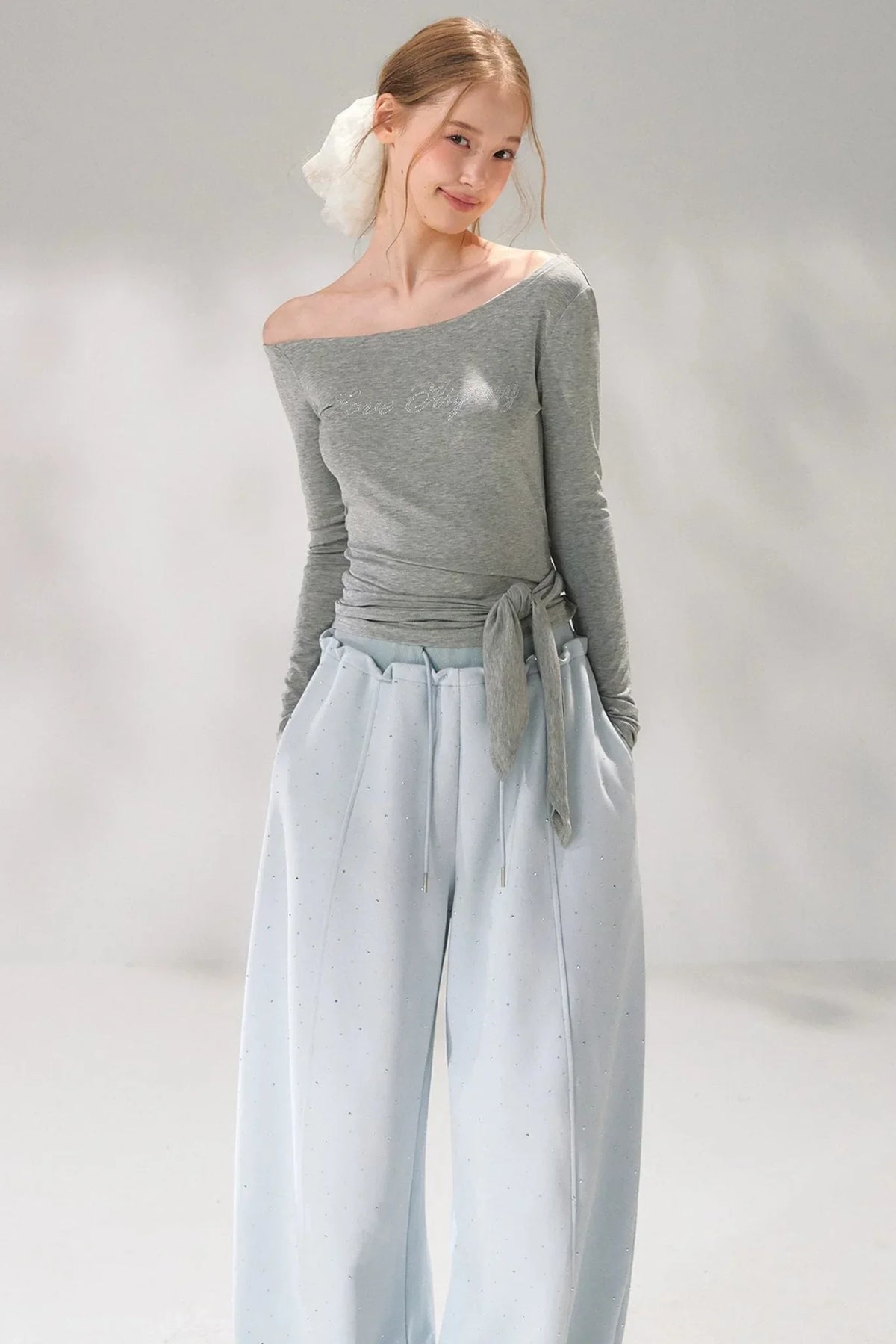 Rhinestone Embellished One-Shoulder Top