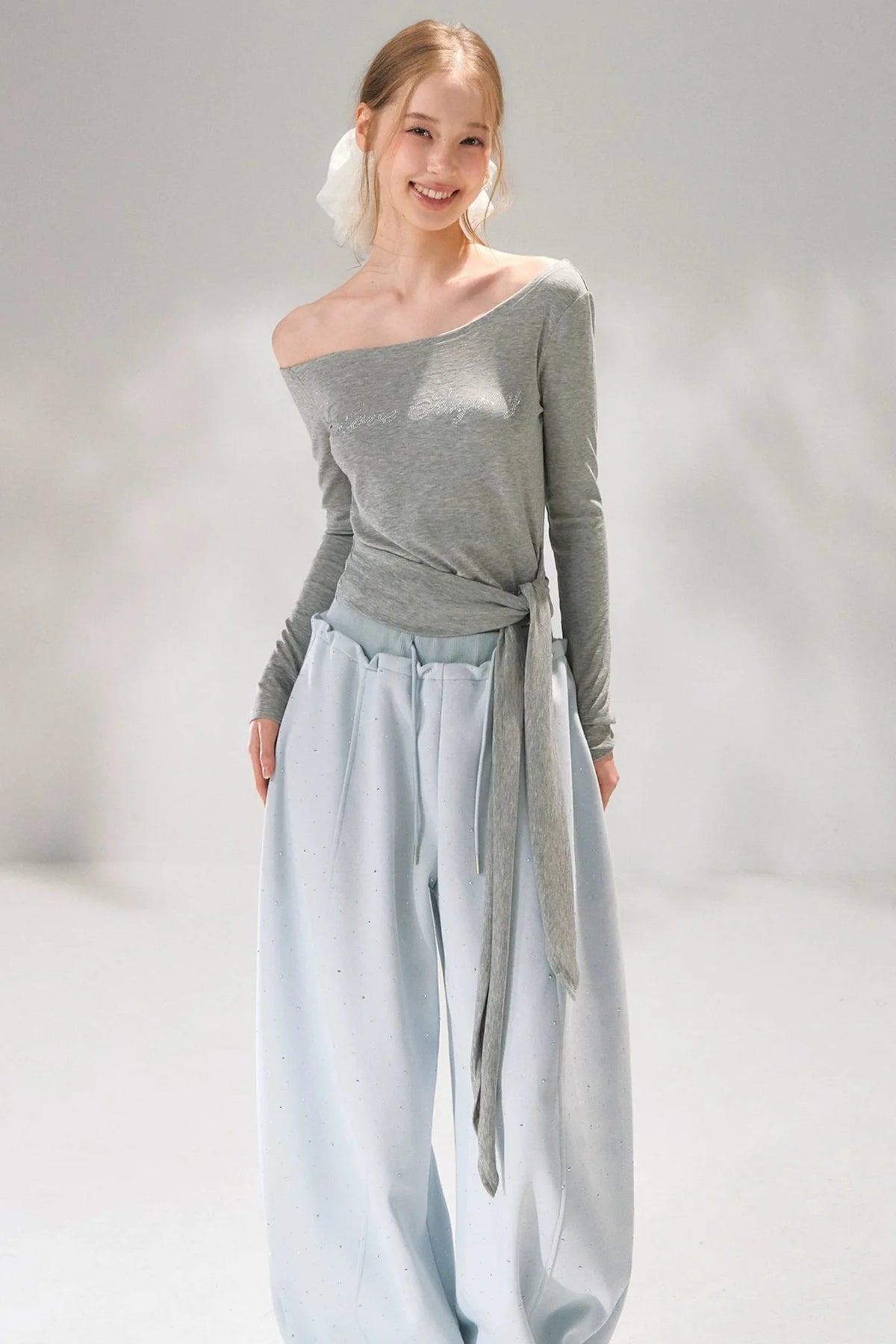 Rhinestone Embellished One-Shoulder Top