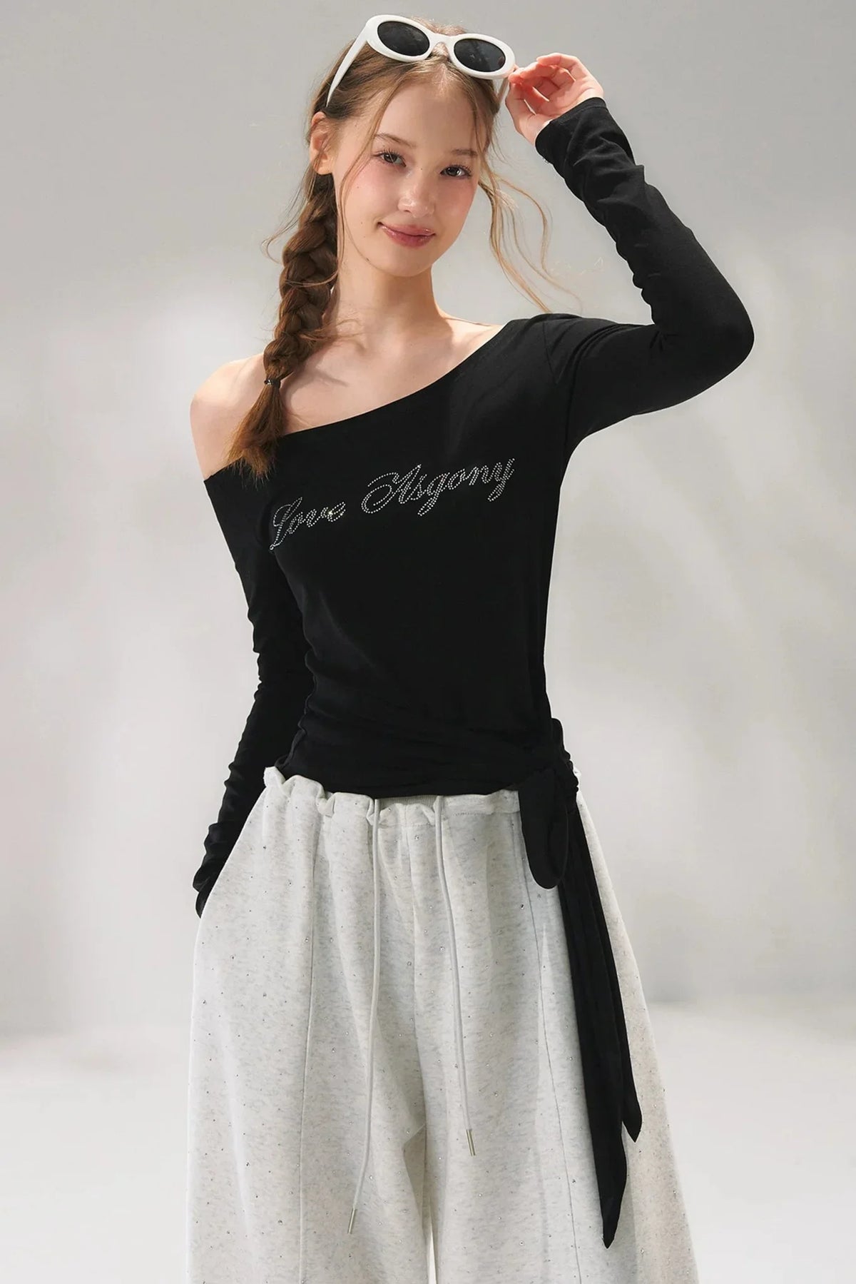 Rhinestone Embellished One-Shoulder Top