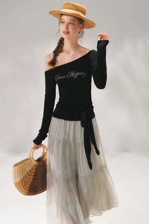 Rhinestone Embellished One-Shoulder Top