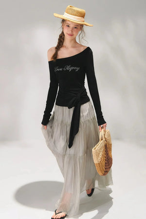 Rhinestone Embellished One-Shoulder Top