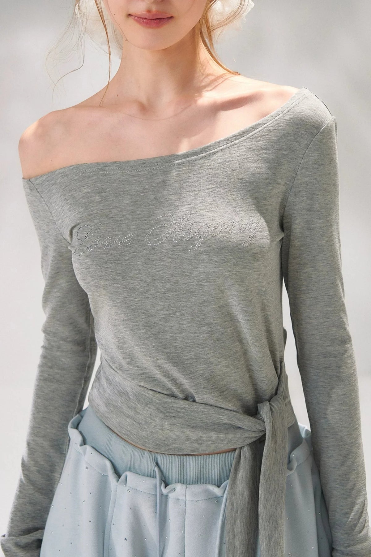 Rhinestone Embellished One-Shoulder Top