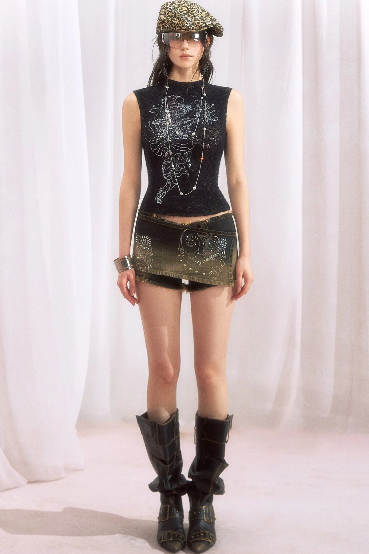Rhinestone Embroidered Lace Camisole