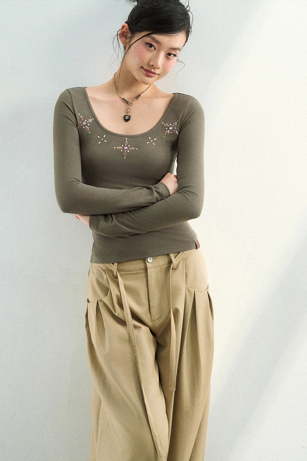 Rhinestone French Knit Top