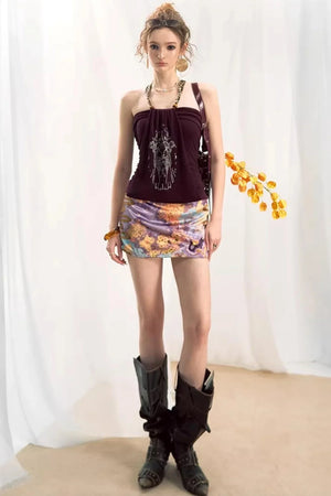 Rhinestone Halter Neck Top