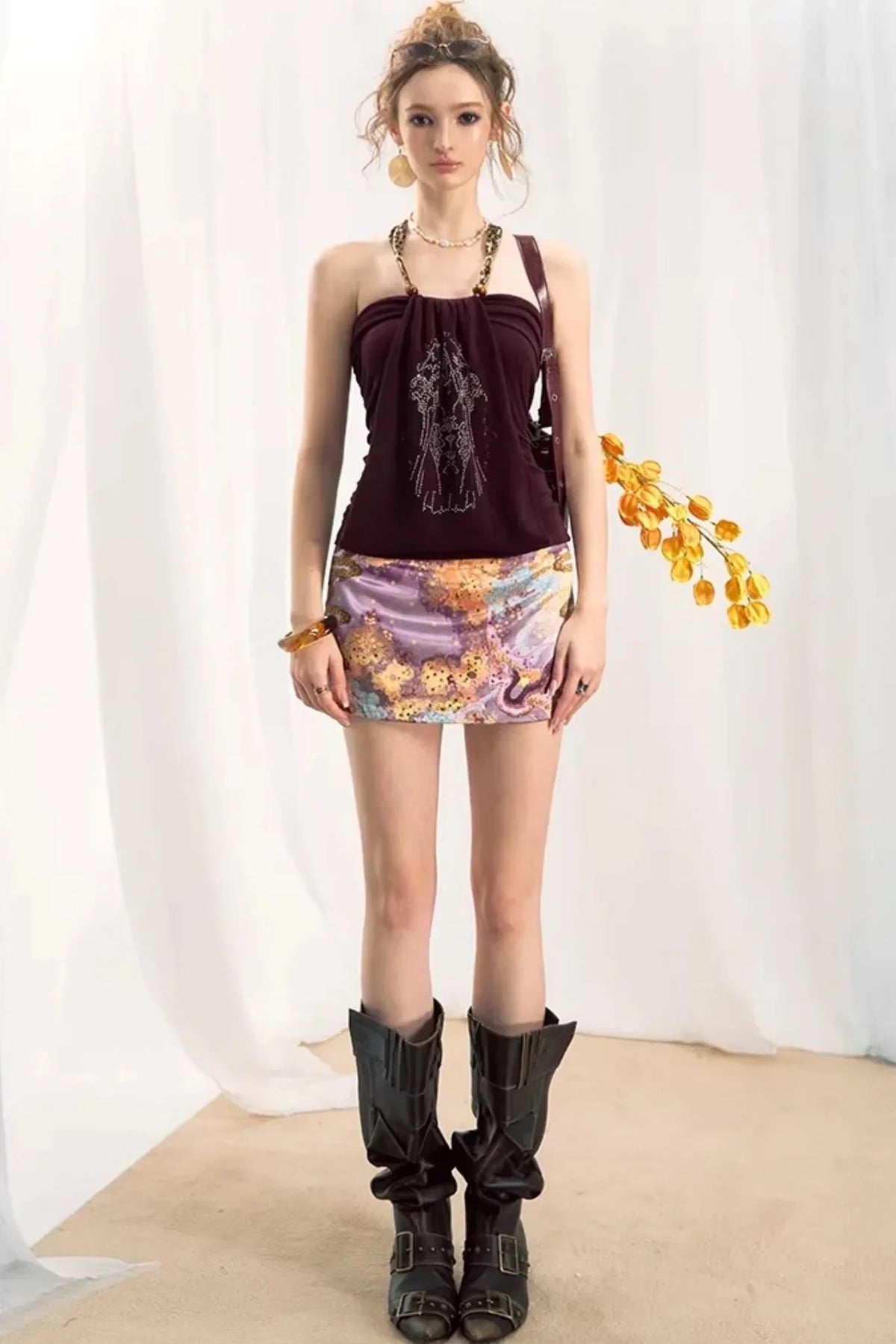 Rhinestone Halter Neck Top