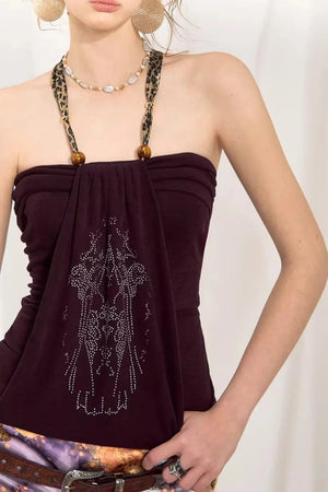 Rhinestone Halter Neck Top