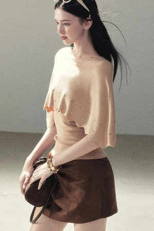 Rhinestone Hollow-Out Cape Sweater Set