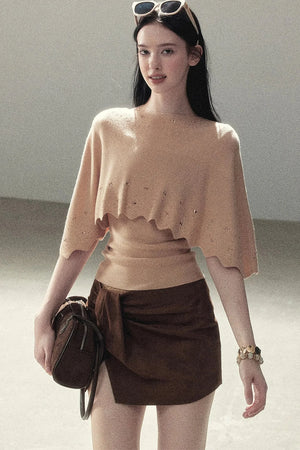 Rhinestone Hollow-Out Cape Sweater Set