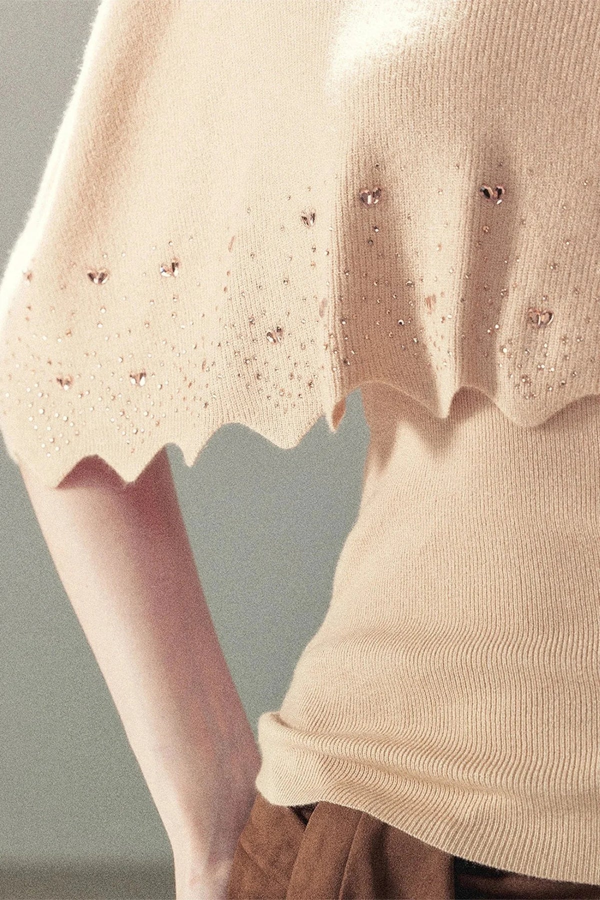 Rhinestone Hollow-Out Cape Sweater Set
