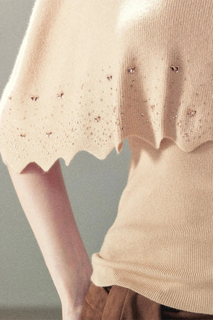 Rhinestone Hollow-Out Cape Sweater Set