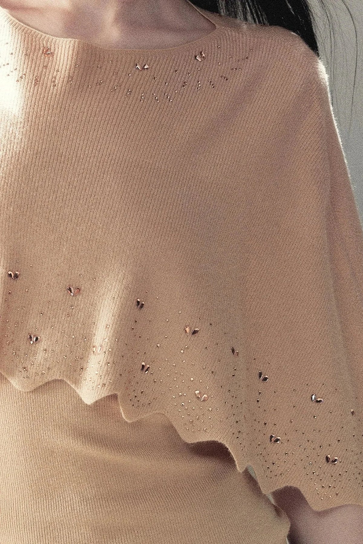 Rhinestone Hollow-Out Cape Sweater Set