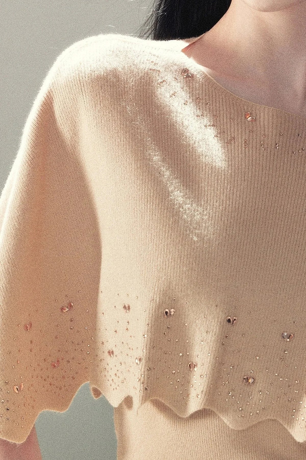 Rhinestone Hollow-Out Cape Sweater Set