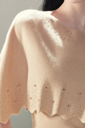 Rhinestone Hollow-Out Cape Sweater Set