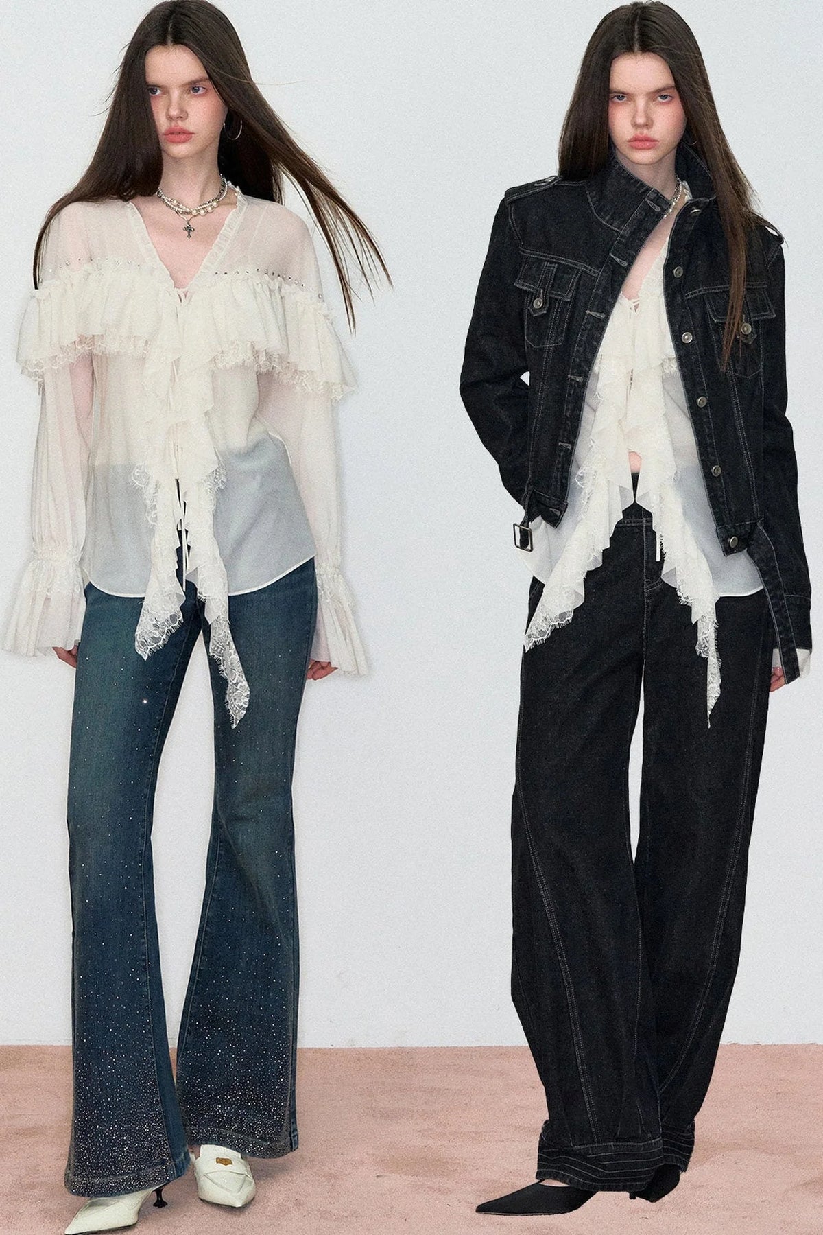 Rhinestone Lace V-Neck Blouse