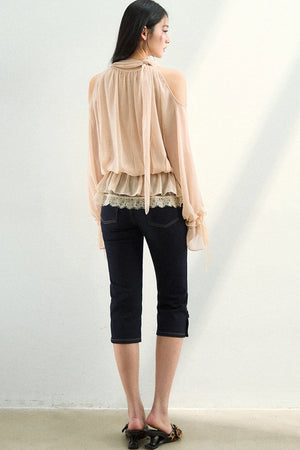 Rhinestone Mesh Chiffon Blouse