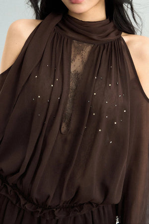 Rhinestone Mesh Chiffon Blouse
