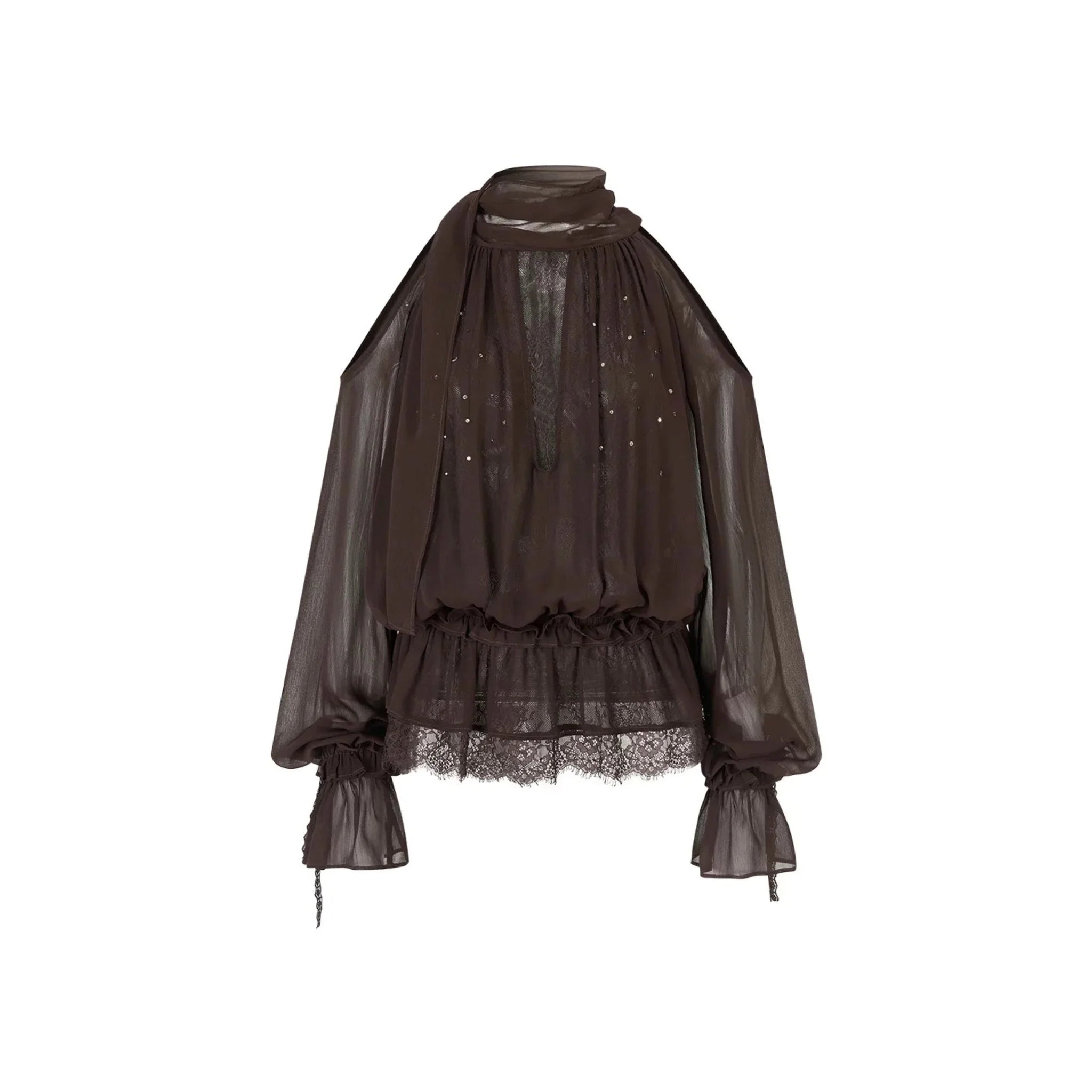 Rhinestone Mesh Chiffon Blouse